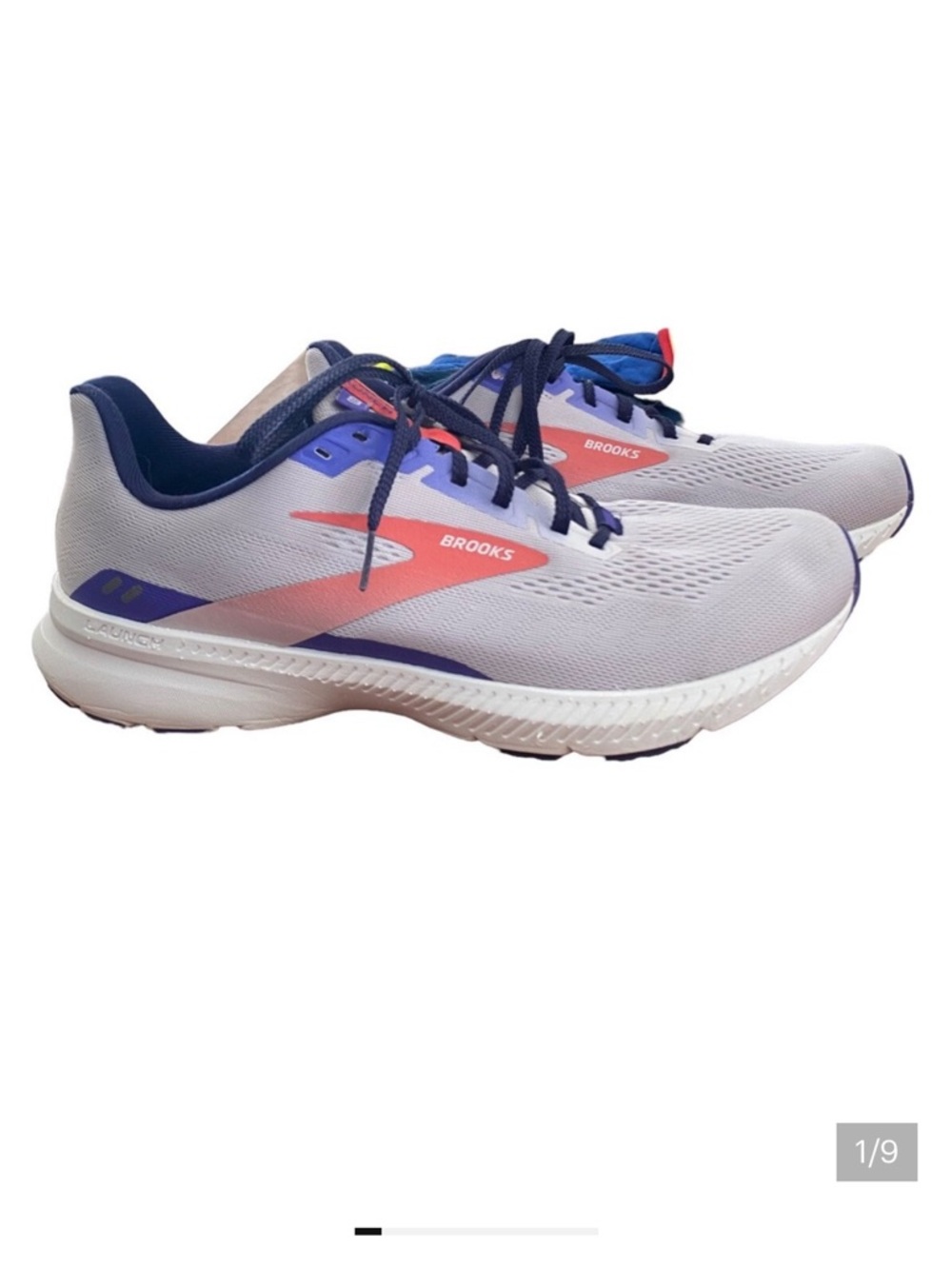 Brooks Shoes in White with Navy and Coral Accents